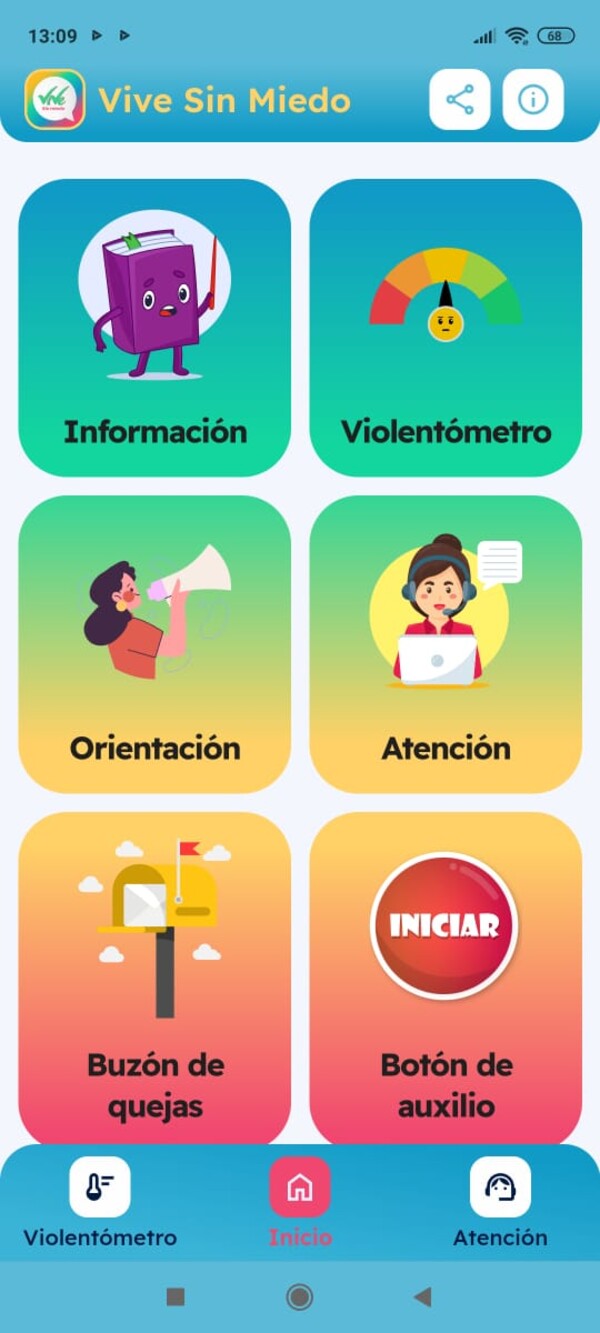 App Vive Sin Miedo — pantalla principal